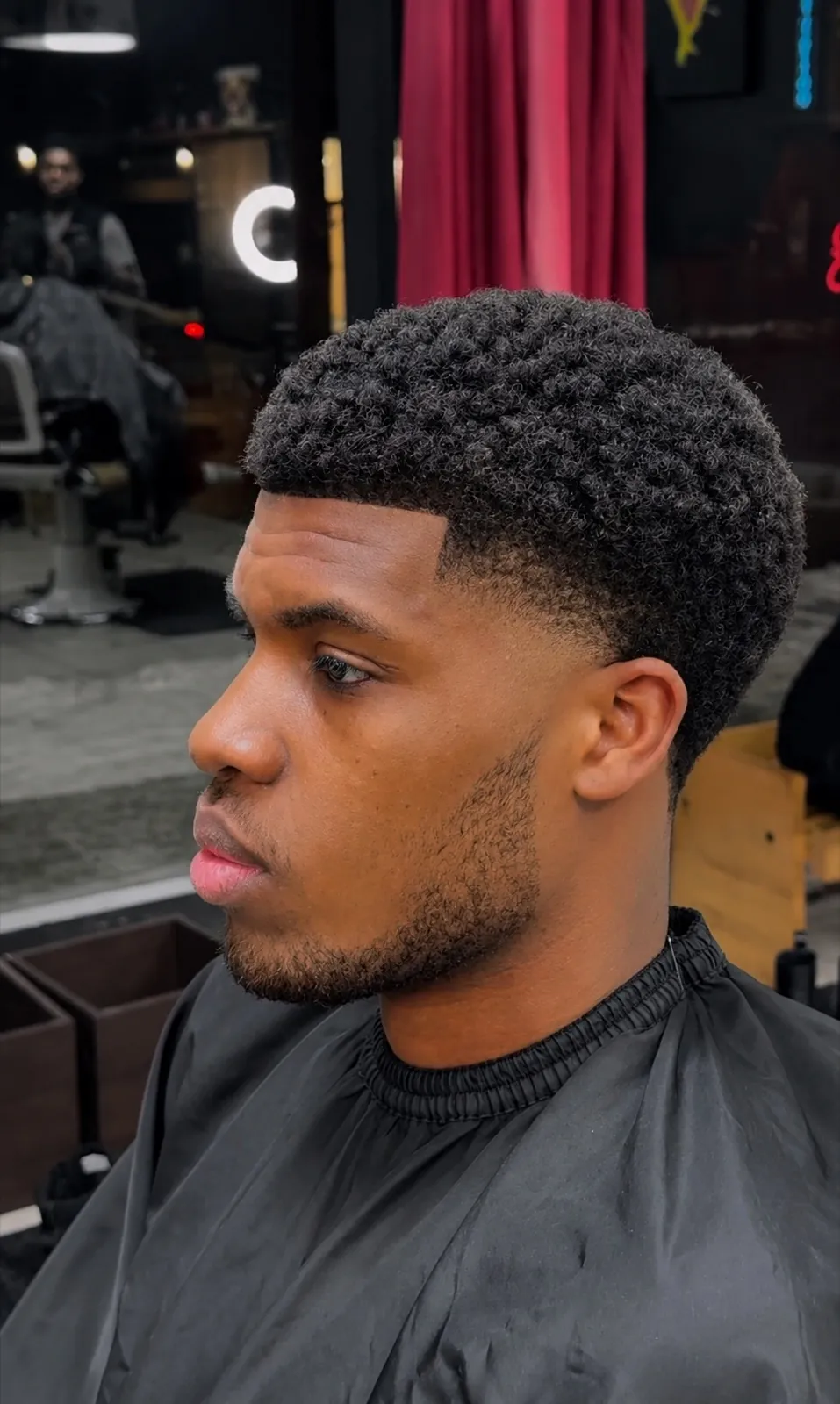 Coupe afro structurée — buzz top.